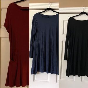 3 Red, blue, black pocket dresses